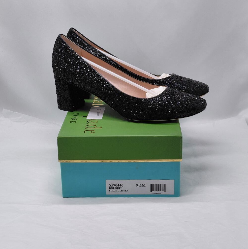 Kate Spade Womens Heels Size 9.5M Silver Glitter Block Heel Pumps Wedding Party